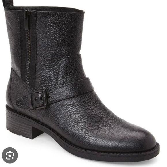 Nine West Hanzil pebbled black leather combat moto boots size 6 - Picture 1 of 8